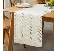 GlasFlength Chemin de Table Beige Bohème, 30x180 CM Chemin de Table Tissu avec Pompons Tissé à la Main Lavable Chemin de Table en Coton pour Anniversaire Mariage Cuisine Salle à Manger Décoration
