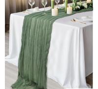 GlasFlength Chemin de Table Vert Sauge en Mousseline, 90 x 300 cm Chemin de Table de Mariage Bohème Lavable Chemi n de Table Tissu en Tulle Gaze pour Anniversaires Mariages Fête Noel Décoration