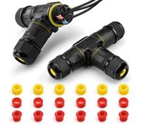 GlasFlength Connecteur Electrique Etanche de Câbles, 2 Pièces IP68 Boite de Derivation Etanche Exterieur 3 Fils Forme de T Raccord Boitier Boite de Jonction Etanche Ø 3-12 mm (Noir)