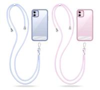 GlasFlength Cordon Telephone Portable avec 2 Patchs, Tour de Cou Telephone Universelle Lanière Téléphone Réglable Amovible Collier Compatible avec Plupart des Smartphones (Rose Violet + Bleu Clair)