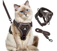 GlasFlength Harnais Chat avec Laisse, Harnais pour Chat Réglable Harnais Chaton Réfléchissant Laisse pour Cha t Anti Évasion Harn ais pour Cha Ton Souple Respirante Laisse pour Chiots (Café-L)