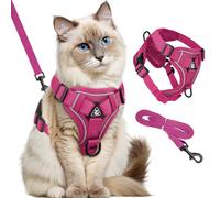GlasFlength Harnais pour Chat avec Laisse Anti-éclatement, Laisse pour Cha t avec Harnais réglable Harnai s Souple pour Cha t avec Bandes Réfléchissantes (Rosa-L)