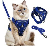 GlasFlength Harnais pour Chat avec Laisse Anti-éclatement, Laisse pour Cha t avec Harnais réglable Harnai s Souple pour Cha t avec Bandes Réfléchissantes (Bleu foncé-S)