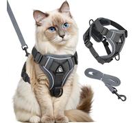 GlasFlength Harnais pour Chat avec Laisse Anti-éclatement, Laisse pour Chat avec Harnais réglable - Harna is Souple pour ch at - avec Bandes réfléchissantes - Gris M