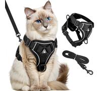 GlasFlength Harnais pour Chat avec Laisse Anti-éclatement, Laisse pour Chat avec Harnais réglable - Harna is Souple pour ch at avec Bandes réfléchissantes (Noir, M)
