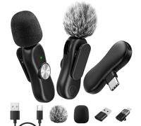 GlasFlength Micro Cravate sans Fil,Micro Telephone Portable avec Réduction du Bruit Micro Cravate USB-C/Lightning/USB-A Petit Micro pour Enregistrement Vidéo Vlogging Tiktok Youtube (2 Mic)