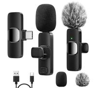 GlasFlength Micro Cravate sans Fil pour iphone15 16 Android Laptop, Plug & Play USB-C Portable Microphone Réduction du Bruit Mini Micro Cravate pour Enregistrement Vidéo Diffusion en Direct (2 Mic)