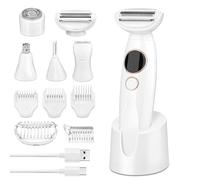 GlasFlength Rasoir Electrique Femme, 5-en-1 Rasoir Femme Electrique IPX5 Humide et Sèche Tondeuse Bikini Femme USB Rechargeable Epilateur Visage Femme pour La Visage Bras Jambes Aisselles Bikini