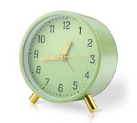 GlasFlength Réveil analogique sans tic-tac - Réveil numérique avec veilleuse - Rond - en métal - Fonctionne avec Piles - sans tic-tac - pour Bureau, Chambre à Coucher, Adultes et Enfants - Cadeau