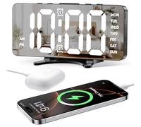 GlasFlength Réveil Numérique avec Miroir, 7" LED Horloge Numérique Mode Snooze Reveil Lumineux Gradation Automatique avec 2 Ports USB pour Charger Téléphones pour Maison Bureau Hôtella Chambre (Noir)