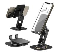 GlasFlength Support Téléphone Portable, Support de Téléphone Pliable 360° Support Téléphone Bureau Multi-Angles Réglable Compatible avec Samsung Huawei iPad Mini iPhone Tous Les Smartphones (Noir)
