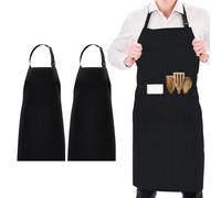 GlasFlength Tablier de Cuisine 2 Pack, Chef Tabliers pour Homme Femmeavec 2 Poches Étanche Réglable Tablier de Barbecue avec de Longues Lanières pour Restaurant Café Jardinage (Noir)