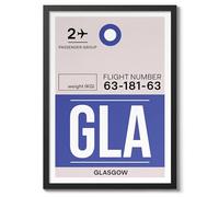Glasgow - Poster pour bagages d'aéroport, timbre de voyage, cachet de la poste, art mural, archivage mat, A2 (cadre noir) - 59,4 x 42 cm