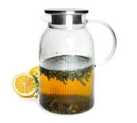 Glaskaraffe Sendez 1,5 L Kanne En Verre Transparent, Inox, Avec Couvercle