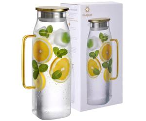GLASKEY 2.2 L Verseuse Carafe en Verre,Carafe Eau avec Couvercle et Anse pour Réfrigérateur,Bouilloire Résistante à la Chaleur pour Boissons Chaudes ou Froides,Grand Pichet pour thé glacé, café, jus