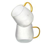 GLASKEY Lot de 2 Tasses à Café en Verre Borosilicate avec Poignée Jaune Clair,Verres Tasses À Café de 370 ml avec Verre Nervuré,Tasse à Thé pour Cappuccino,Latté,Boissons Chaudes/Froides