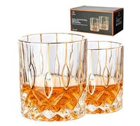GLASKEY Verre à Whisky en Cristal à Bordures Dorées,Lot de 2,Verre de Whisky à l'ancienne,Luxueux Collection Or,pour le Scotch Bourbon Rocks Cognac Vodka Gin Tequila Rhum Liquor,Cadeaux Homme