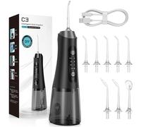 Glaskim Jet Dentaire Hydropulseur Professionnel - 4 Modes de Nettoyage, Réservoir 320ML Grande Capacité, 8 Buses Interchangeables, USB Charge Rapide, IPX7 Étanche, Portable pour Maison & Voyage,Or