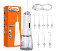 Glaskim Jet Dentaire Hydropulseur Professionnel - 4 Modes de Nettoyage, Réservoir 320ML Grande Capacité, 8 Buses Interchangeables, USB Charge Rapide, IPX7 Étanche, Portable pour Maison & Voyage Blanc