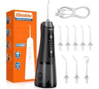 Glaskim Jet Dentaire Hydropulseur Professionnel - 4 Modes de Nettoyage, Réservoir 320ML Grande Capacité, 8 Buses Interchangeables, USB Charge Rapide, IPX7 Étanche, Portable pour Maison & Voyage,Noir
