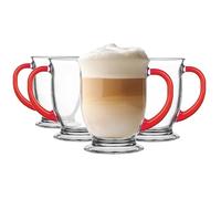 Glasmark KROSNO 1992 Kubas Lot de 4 verres à café avec poignée rouge, verres à café glacé, cappuccino, tasses, lavable au lave-vaisselle, 4 x 400 ml