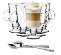Glasmark KROSNO 1992 Lot De 6 s À Café Irish Coffee En Transparent 200 ml Thermiques Thé Latte Cappuccino Avec Cuillères