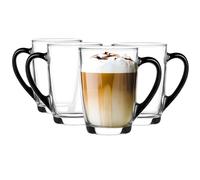 Glasmark KROSNO 1992 Verre à café avec anse Verre à thé Tasse 300 ml Verre robuste Passe au lave-vaisselle Poignée noire brillante