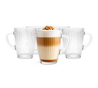 Glasmark Krosno 1992 Verres à Café, Thé, Eau, Jus et Cocktails 350 ml - Lot de 6 Pièces - Tasses en Verre avec Anse - Transparents, Cannelés - Ensemble de Verres pour Maison et Restauration
