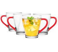 Glasmark KROSNO, 220ml, lot de 4, ensemble de verres, verres à boire en verre avec anse, oreille colorée, verre à boire, tasse, mug en verre avec combiné, va au lave-vaisselle