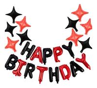 GLASNES Bannière de ballons « Happy Birthday » rouge et noir en feuille de mylar - 40,6 cm - Décoration de fête gonflable et décorations d'anniversaire - Réutilisable - Fournitures de fête (rouge 2)
