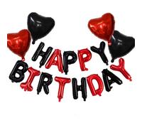 GLASNES Bannière de ballons « Happy Birthday » rouge et noir, lettres en feuille de mylar, décoration de fête gonflable et décorations d'anniversaire, réutilisable, fournitures de fête (rouge)