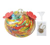 Glass Bird Feeder - Mosaic Decorative Cute Birdfeeder | Round Container Hummingbird Feeder | Rope Hanging Garden Decoration, Double Holes Water Dispenser for Patio Balcony Lawn Yard Porch