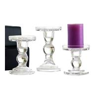 Glass Candle, Candlestick Holder, 2.95 inches, Table Centerpiece, Elegant 3 Piece Set for Wedding Reception, Dining Table, Hotel, Living Room, Bedroom, Kitchen, Party, Christmas, Holiday Decor