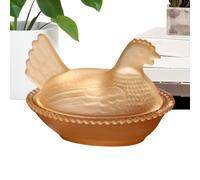 Glass Candy Dish - Hen-Shaped Vintage Dessert Storage, Clear Embossed Poultry Jar with Detailed Feathers Pattern, Decorative Snack Bowl, Traditional Ornament for Home Living Room Dining Table Desk