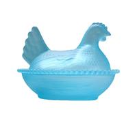 Glass Candy Dish - Hen-Shaped Vintage Dessert Storage, Clear Embossed Poultry Jar with Detailed Feathers Pattern, Decorative Snack Bowl, Traditional Ornament for Home Living Room Dining Table Desk
