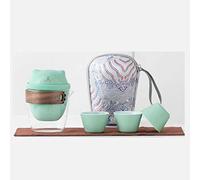 Glass Ceramic Combination Travel Tea Set One and Three Cups Kung Fu Tea Cup Cute Carrying Case Office Women Gifts (Green 12CM)