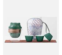 Glass Ceramic Combination Travel Tea Set One and Three Cups Kung Fu Tea Cup Cute Carrying Case Office Women Gifts (Green 2 12CM)