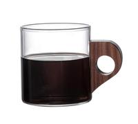 Glass Coffee Cups with Elegant Wood Handles, Stylish Glass Latte Mugs for Hot and Cold Beverages, Perfect for Enjoying Lattes and Cappuccinos, 8x6.5cm and 8x7.5cm