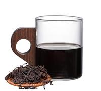 Glass Coffee Cups with Elegant Wood Handles, Stylish Glass Latte Mugs for Hot and Cold Beverages, Perfect for Enjoying Lattes and Cappuccinos, 8x6.5cm and 8x7.5cm