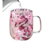 Glass Coffee Mug, Dried Flower Double Wall, Clear Insulated Latte Cup, Decorative Floral Tea Tumbler, Artistic Handcrafted Vessel, Top Performance Garden Tool, Transparent Large For School Party