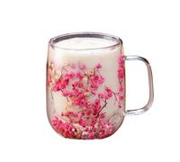Glass Coffee Mugs, Double Walled Flower Cup, Dried Blossom Tea Glass, Thermal Insulation Temperature Function, Elegant Aesthetic Drinkware Supply, Picnic Party Accessory, Transparent Vessel for Milk