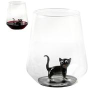 Glass Cup - 500ml Cat Figurine Handmade Stemless Wine Coffee Mug | Cocktail Glassware Beer Whiskey Tea | Clear Cute Drinkware Birthday Christmas Wedding Thanksgiving Valentines Home Bar Office