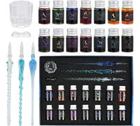 Glass Dip Pen Set, Glass Pens, Calligraphy Pens Signature Pens With 14 Multicolour Inks For Art, Drawing, Signature, Decoration, Gift