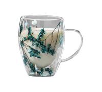 Glass Double Wall Coffee Mug, 350ml Dried Flower Glass Cup with Anti-Scald Design, Perfect for Milk, Tea, Chocolate, Juice, Hot & Cold Beverages