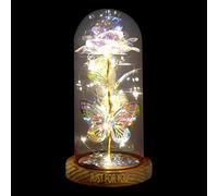 Glass Flowers - Forever Valentines Light Up Artificial Bloom Arrangement, Preserved Decorative Floral Display, Elegant Romantic Gift in Glass Dome | for Wedding Holiday Birthday Mothers Day Women Girl
