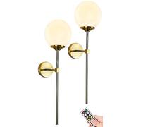 Glass Globe Wall Sconces Lighting Battery Operated with Remote set of 2,indoor Wireless Wall lights with Timing,Mid Century Modern d Brass Wall Lamp Fixture for Bedroom Bathroom Vanity Living Roo