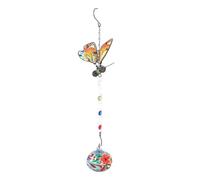 Glass Hummingbird Feeder, Multicolored Glass Wind Chime Feeder for Outdoors, Easy Refill, Creative Hanging Bird Decoration for Garden with Vibrant Design