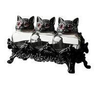 Glass Jar - Feline Canister, 3 Piece Cat Head Airtight Gothic Tea Containers, Kitten Decanter | Calico Cruet Pantry Vessel Condiment Pot Seasoning with Lids Salt Pepper Leaves Kitchen Dining for Shelf