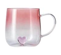 Glass Mug Cup - 400ml Gradient Heart Design, Anti-Heat Drinkware Jar, Transparent Beverage Holder | Kitchen Bar Travel Christmas Latte House Tea Juice Cereals, Elegant Clear Design, Comfortable Grip