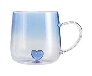 Glass Mug Cup - 400ml Gradient Heart Design, Anti-Heat Drinkware Jar, Transparent Beverage Holder | Kitchen Bar Travel Christmas Latte House Tea Juice Cereals, Elegant Clear Design, Comfortable Grip